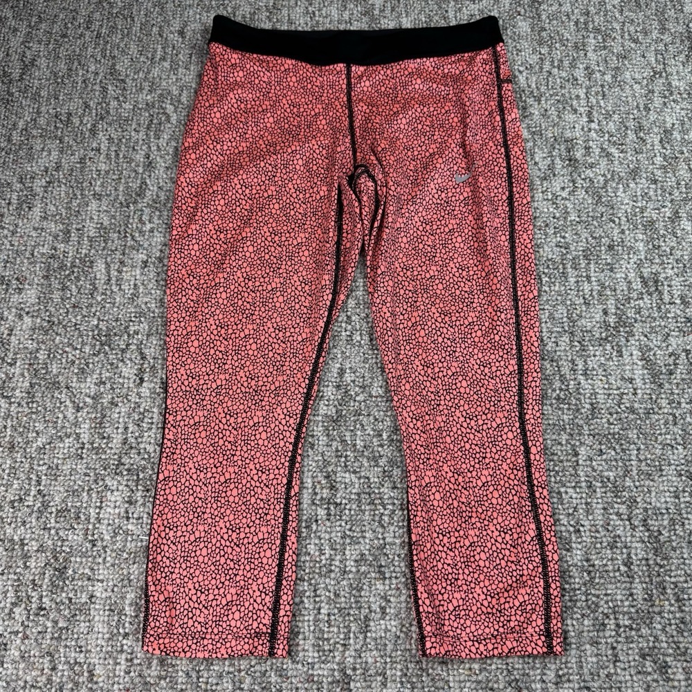 Nike Leggings Womens Medium Printed Relay Crop Running Yoga Gym Pink